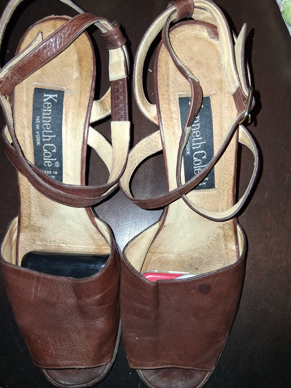 Kenneth Cole Brown Leather Open-Toe Ankle-Strap Mules
